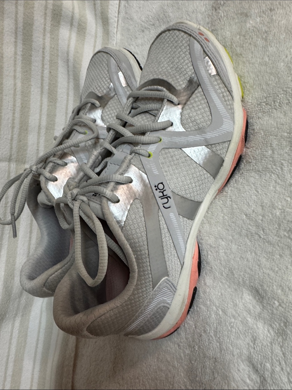 Ryka Women's Light Gray Athletic Sneakers with Coral and Lime Accents